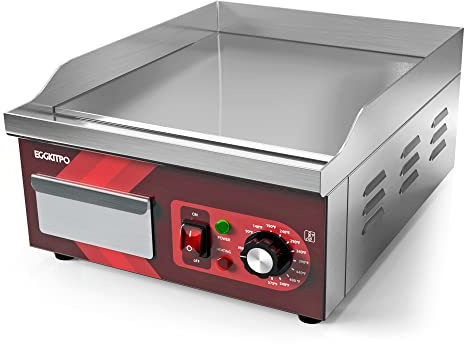 EGGKITPO Elektrische Grillplatte Profi Gastro Gusseisen Grillplatte mit 35×44 cm glatt Grillfläche 8mm dickem Gusseisen Fett Auffangbehälter Temperaturbereich 50-300℃ Tischgrill Edelstahl 2500W 240V