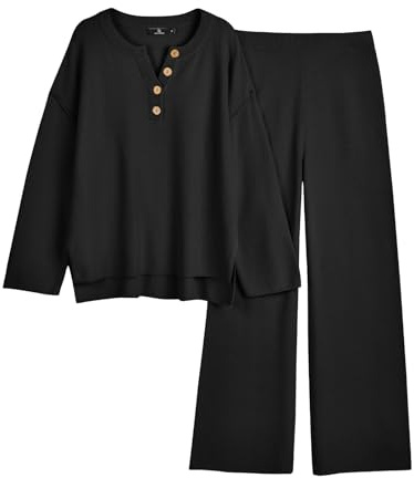 LILLUSORY Mode Kleider 2 Stück Oversize Slouchy 2022 Winter Koordinierte Wohnzimmer Set Bequeme Strickpullover Home Pullover Set