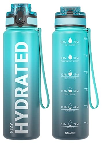 Sahara Sailor Trinkflasche, BPA-Frei Tritan, 1L/500ML/750ML Auslaufsicher Trinkflasche mit Zeitmarkierung für Gym, Sport, Outdoor, Schule, Job