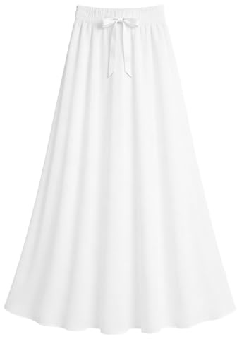 Awlsyj Half Skirt A Line Long Casual Bohemia Boho Palm Flower Printed Drawstring Elastic Waist Skirt with Pocket