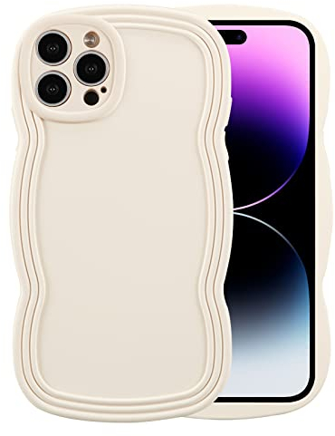 XIZYO Case for iPhone 14 Pro Max 6.7 Inch, Cute Solid Color Curly Wave Shape Frame Silicone Shockproof Case, for Women Girls Slim Soft TPU Full Camera Lens Protective Cover, Off-white