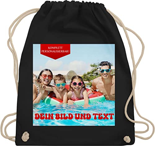 Turnbeutel Rucksack - Geschenk mit eigenem Foto und Text personalisiert I Eigenes Bild I Custom Photo Text - Unisize - Schwarz - personalisierter beutel wechselkleidung kita tasche selbst drucken