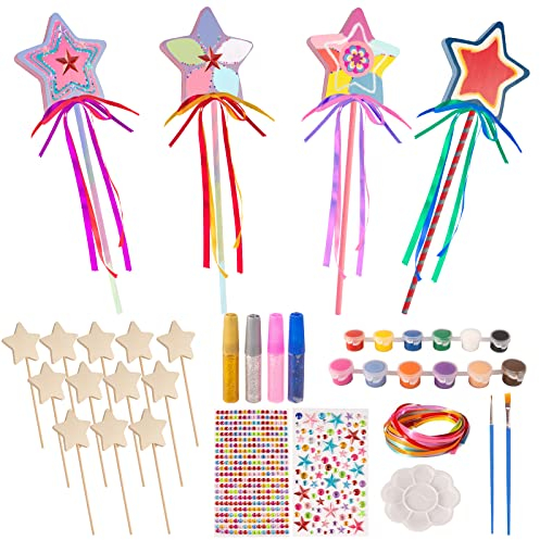 Taekooki 12 Stück Prinzessin Zauberstab Basteln, Zauberstab Bastelset Kindergeburtstag, Holz Stern Zauberstäbe Selber Basteln, Geburtstag Mitgebsel Kinder Prinzessin Fee Feenstab Zauberstab Set