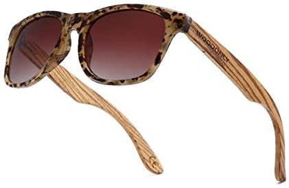 WOODONLY Mode Holz Polarisierte Sonnenbrille - Retro Stil Rechteckig Shades für Damen und Herren Perfekte Geschenke (Schildkröte + Zebrano)