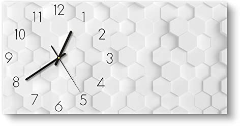 DEQORI Glasuhr | vertikal 60x30 cm | Motiv 3D-Wabenmuster | große XXL Design Uhr aus Glas | leise Wanduhr für Wohnzimmer & Küche | Moderne Hingucker Uhr für die Wand
