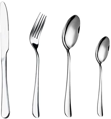 CAOPAOTI Juego de cubiertos para 8 personas, 32 piezas de acero inoxidable, cubiertos modernos con cuchara, cuchillo y tenedor, apto para lavavajillas