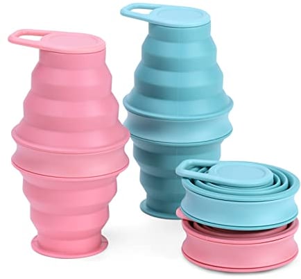 XQ Collapsible Water Bottle, 17oz Silicone Running Water Bottle, Lightweight Eco-Friendly Water Bottle Kids, Foldable Travel Cup for Hot or Cold Drinks Ideal for Camping Travel, Home Use, 1 pc Pink