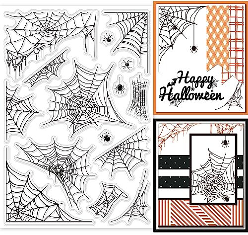 GLOBLELAND Transparente Stempel Mit Halloween-Spinnennetz Für DIY Scrapbooking Spinnennetz-Hintergrund Silikonstempel Für Die Kartenherstellung