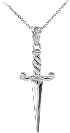 Little Treasures 9 Karat Weißgold Dolchmesser Anhänger Halskette (Verfügbare Kettenlänge 40cm - 45cm - 50cm - 55cm) 55