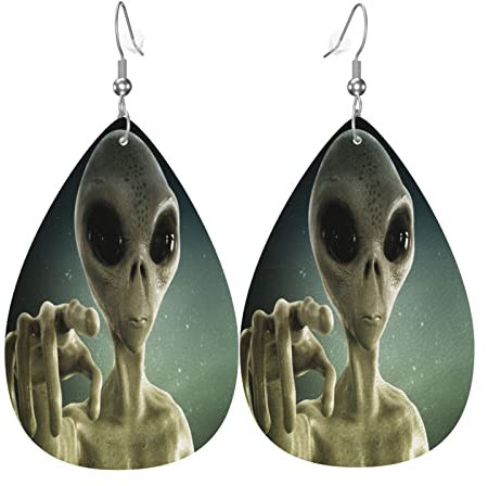 Frauen Leder Ohrringe Mode Baumeln Tropfen Ohrringe Space Alien Raumschiff Ufo Teardrop Ohrringe, Einheitsgröße, Leder Polyvinylchlorid