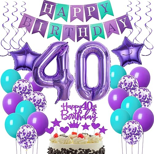 Decorazione 40 compleanno Donna, palloncini 40 compleanno Donna viola, 40 anni palloncini Donna, viola palloncini 40 Donna viola decorazione torta 40 compleanno Donna Decorazione