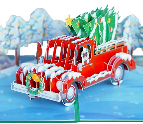 Pop Up Weihnachtskarte, handgemachte 3D-Popup-Grußkarten, tarjeta de Navidad, Geschenk für Weihnachten oder Feiertage, inklusive Umschlag und abnehmbarem Notizanhänger (Größe 15,2 x 20,3 cm -