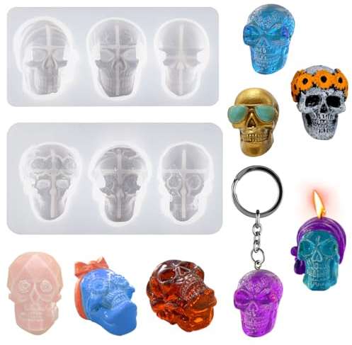 Voyyphixa 6 moldes de silicona de calavera para resina epoxi, moldes de resina de esqueleto de terror para fundición de resina, manualidades, decoración del hogar, pulseras colgantes, molde de velas