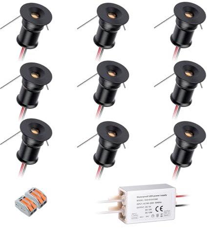 HHTUN Mini Downlight DC12V 1W 6000K 9 Pack Black Shell,Used for Indoor Wardrobe Lighting, Cabinet Lighting, Artwork Mini Light, Embedded Downlight, DIY Mini Light(6000K,Black,9Pack)…