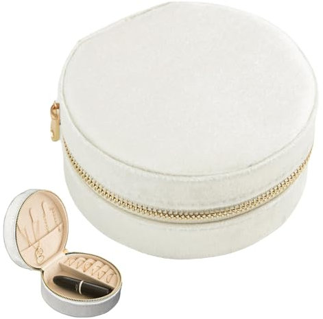 Small Zip Jewellery Box for Women - Travel Jewelry Box Organiser Storage Boxes for Girls Earring Rings Necklace Bracelets Accessories 1406 White