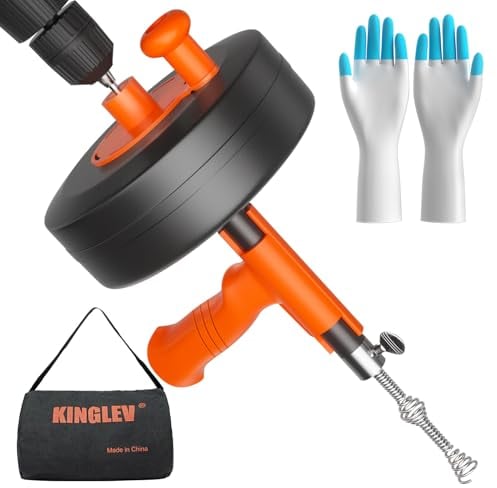 KINGLEV Rohrreinigungsspirale [10M] mit Bohraufsatz, Flexibel lange Rohrspirale inkl mit Metalltrommel. Effektive Abflussspirale Rohrreinigung