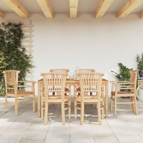 CKioict Gartenbank Balkon Sessel Outdoor Sessel 7-TLG. Garten-Essgruppe Massivholz TeakGeeignet für Rasenflächen, hintere Gärten, Poolseiten