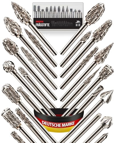 Adlerfokus Hartmetall Frässtifte [UNIVERSAL] 24 Stück Metall Fräser mit 3mm Schaft - Hartmetallfräser - Metallfräser - Frässtifte für Metall - Metallfräse - Dremel Fräser - Fräsbohrer Metall