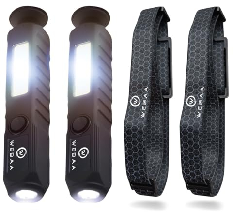 WEBAA 2x Arbeitsleuchte Werkstattlampe Lampe Taschenlampe Gelenkiger Magnetfuß + Stirnband