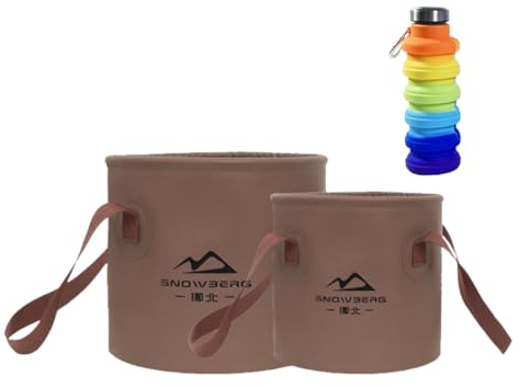 OuLi Store 2 Paquetes de Contenedores Portátiles de Almacenamiento de Agua de Campamento de Pesca de Cubos Plegables 10L & 20L, con Botellas de Agua Plegables (Gris)