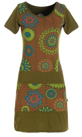 Vishes - Alternative Bekleidung - Kurzarm Damen Sommer-Kleid Mini-Kleid Tunika-Kleid T-Shirtkleid Olive 40