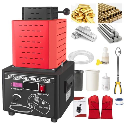 HDaspijh Four Fusion d'or 5000 W, Machine De Fusion De Métaux Numérique Améliorée 1600 ℃ / 2912 ℉ avec Creuset en Graphite De 1/2/3 Kg, Fusion pour l'or, l'argent, L'Aluminium Et Le Cuivre,B-3kg