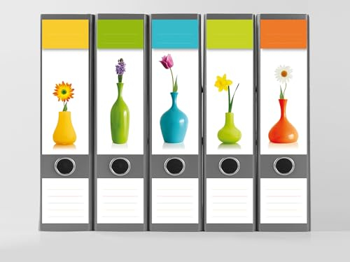 Ordnerrücken Bunte Blumenvasen | 20-tlg. Set für 10 Aktenordner | Design-Klebe-Etiketten