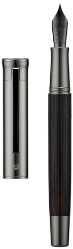 Hongdian 1866 Fountain Pen, Extra Fine Nib Soft Nib with Chinese Knot Carving, Ebony Wood Barrel with Metal Case and Converter Set