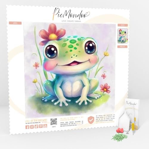 Picmondoo - Diamond Painting Bilder - Glücksfrosch - Diamond Painting Bild in 15x15cm - Diamond-Painting für Anfänger und alle Altersgruppen - Diamant Painting Bilder mit AB Steinen