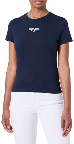 Tommy Jeans Damen Tjw Slim Essential Logo2 Tee EXT Dw0dw20913 S/S T-Shirt, Blue (Dark Night Navy), M EU