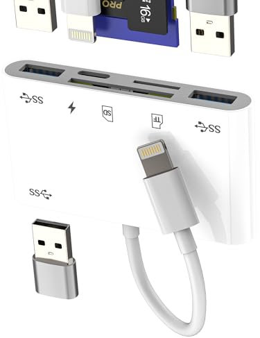 Adaptateur Carte SD Pour IPhone (6en1) Lecteur Carte Micro SD USB Lightning Chargeur Pour Apple Pour IPad Compatible Avec Samsung Appareil Photo Compact Flash Lecteurs Mémoire TF OTG Card Reader Câble