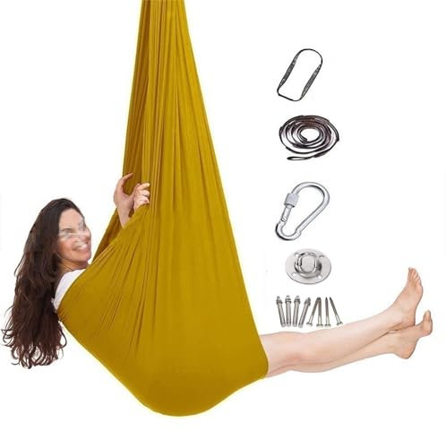 Sensory Körpersocken Sensorische Kompressionsdecke Therapieschaukel Kinder Kinderhängematte, Yoga-Schaukel, Aerial Yogatuch(Gelb)