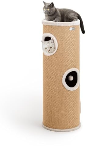 lionto Rascador de Yute con Pelota y Borde de Peluche, 100 cm de Alto, árbol rascador Estable para Gatos Grandes y pequeños, Ideal para uñas, Entretenimiento y escondites, Ø 36 cm, Beige