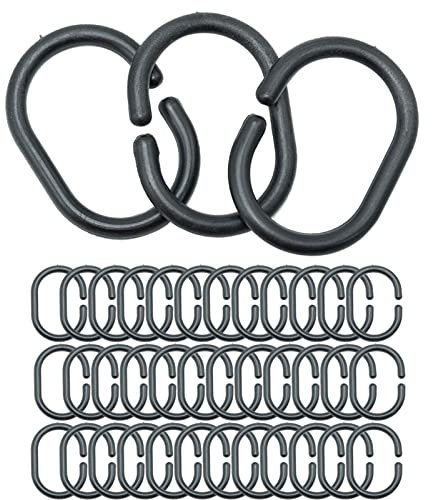 Duschvorhangringe aus Kunststoff, C-Form, Haken, für Türvorhang, Fenstervorhang, Schwarz, 18 Stück