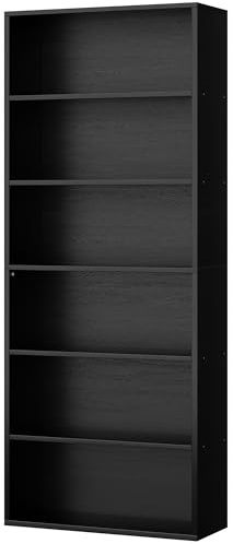 Shintenchi Bookshelf,6-Tier Open Bookcase and Bookshelves,6 Shelf Display Storage Shelves Floor Standing 70.6 inches Tall Bookcase for Home Office, Living Room (Black)
