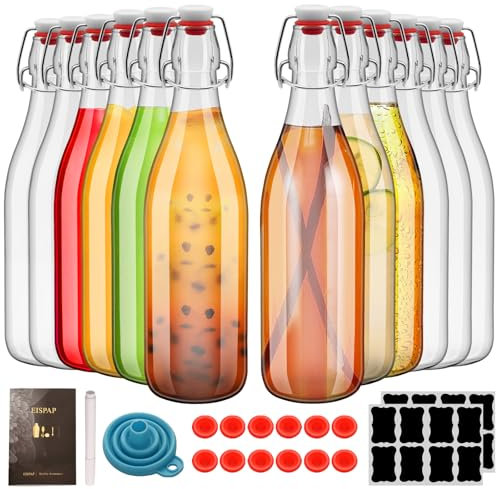 12 x Klappverschluss-Glasflaschen, 750 ml, mit luftdichten Kappen, Bierbrühflaschen, Bügelflaschen, Grolsch-Stil, klare Flaschen für Zuhause, Bierbrauen, Wasser