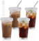 Noxtioanip 4 Pezzi Bicchiere con Cannuccia e Coperchio, Bicchieri a Righe da 380 ml, Bicchieri da Acqua, Tazza da Caffè Ghiacciata, Bubble Tea Tumbler, per Acqua, Soda, Succhi di Frutto, Birra, Caffè