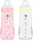 MAM Easy Active 6 mois et plus Couleur Baies + Perle (lot de 2 x 330 ml) – avec tétine en silicone débit X vitesse ultra-rapide – pour bébé avec fermeture hermétique