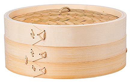 Vaporera de bambú de un Solo Nivel con Tapa de bambú para Dim Sum, Pan, Verduras, arroz y Pescado, 28 cm