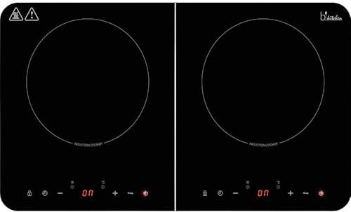 Cook 421 Double Induction Hob, 2000 W + 1500 W, Glass Ceramic, Touch Control, LED Display, 10 Power Levels, Timer, Keep Warm Function, Child Lock - Black