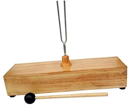 TOYANDONA Stimmgabel für Experiment 256hz aus Metall mit Flachem Holzsockel und Hammer für Physikalische Akustikversuche und Chakra Therapie