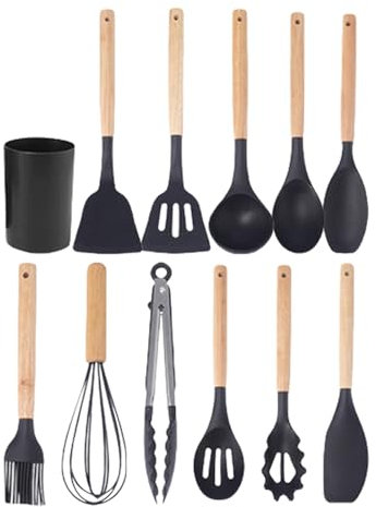 Nankoyal Juego De Utensilios De Cocina - Utensilios De Repostería Antiadherentes Con Soporte | Set De 12 Piezas Multiusos, Accesorios De Cocina Para Uso Diario Y Acampada