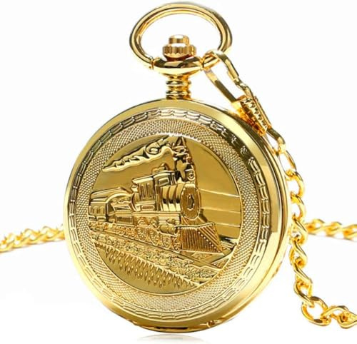 Taschenuhr Handaufzugsuhr Lokomotive Motor Kette Geschenk Laufende Dampfeisenbahn Mechanische Taschenuhr, Golden