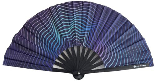 Handfächer groß stabil – faltbarer Hand Fan aus Bambus Holz – für EDM, Festival, Rave, Pride, Club, Party, Tanz, Sauna & Deko – Kung Fu, Tai Chi, Performance