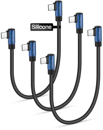 Right Angle Short USB C Cable, 90 Degree Silicone 60W Type-C Charger Cable | Ultra soft tangle-free silicone material, Compatible with iPhone 18/17/Galaxy/Android Auto/Carplay for power bank/travel/car
