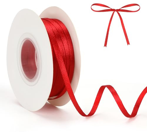 Rot Satinband 3mm 50m Rolle Schleifenband Dekoband Bänder für Hochzeit Taufe Geburtstag Geschenke Der Valentinstag Verpackung von Geschenkband Verpackung Dekoration Bastelarbeiten für Stoffband