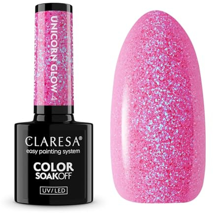 Claresa UV Nagellack Unicorn Glow 4 – Halbtransparenter Rosaton mit blau-rosa Schimmer, 5 ml, Limited Edition, romantischer Glanz, langanhaltend, leicht aufzutragen