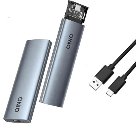 QINQ M.2 NVMe SSD Gehäuse USB 3.2 Gen 2 10 Gbps – Aluminiumgehäuse, werkzeuglose Montage, USB-A auf USB-C Kabel (0,3 m), unterstützt 4 TB, Auto-Sleep-Funktion