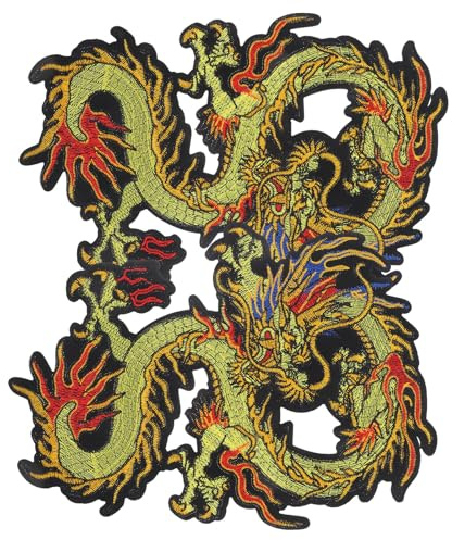 LAPYAPPE 2 Stück Bestickte Drachen Aufnäher zum Aufnähen Applikationen für Kleidung Jeans Taschen Selbstgemacht Stoffflicken mit Chinesischem Drachenmotiv