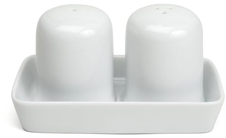 Chefline Salt and Pepper Shakers Set with Holder,Cruet Sets Porcelain Salt and Pepper with Glass Bottom,Refillable Salt/Pepper Shaker Kitchen Gadgets for Counter Modern Decor Table (White)